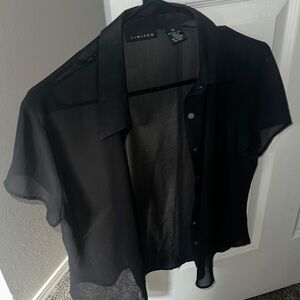 The Limited Black Sheer Short-Sleeve Button-Up Blouse